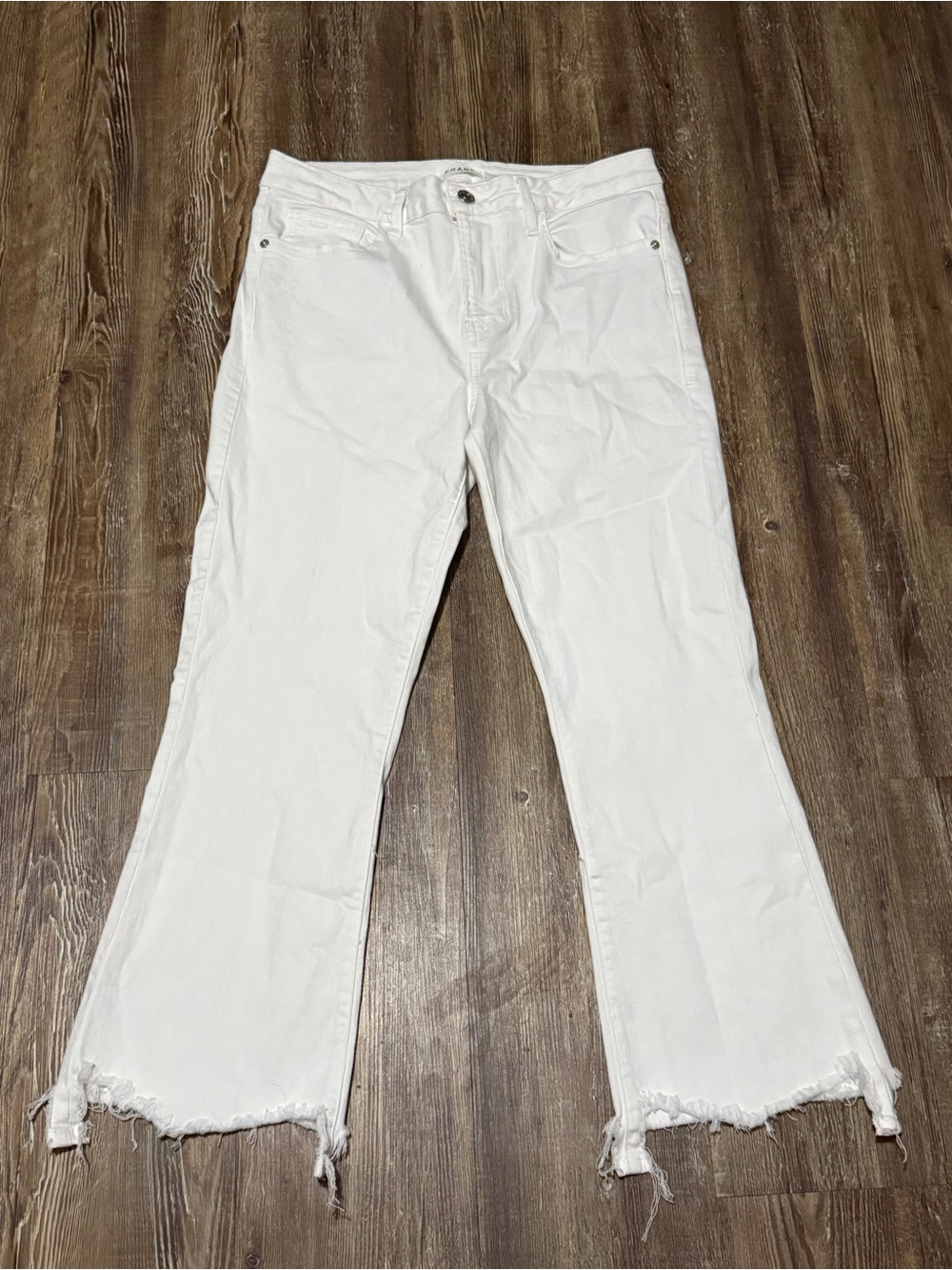 Frame Le Crop Mini Boot Jeans Women's 29 Mid Rise Distressed in Blanc Wash